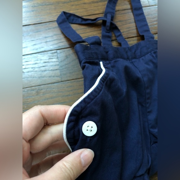 Janie and Jack Layette Boys 0-3 Months Navy Blue Corduroy Overall Formal Shorts - Picture 2 of 6
